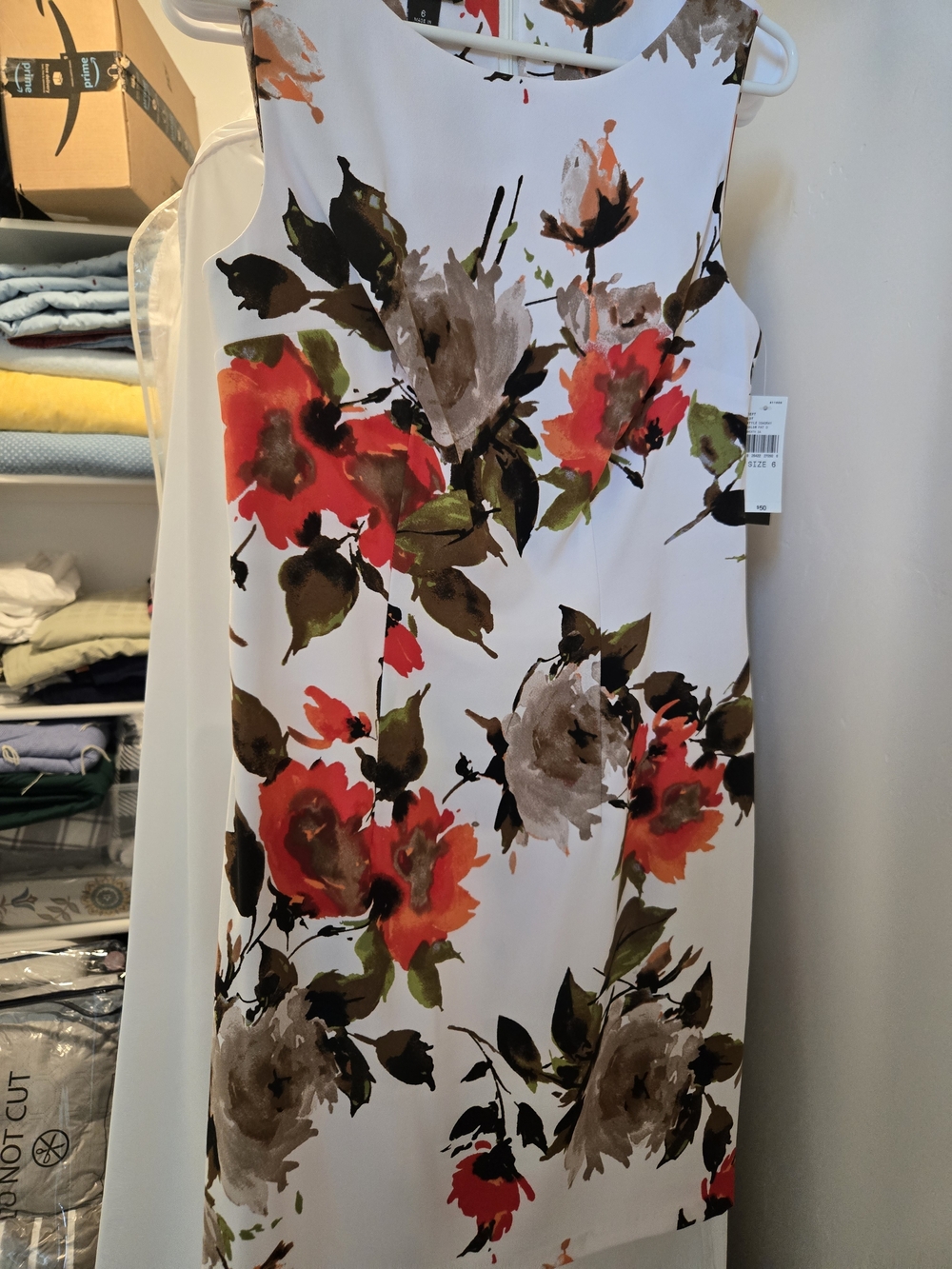 Alyx White Sheath Dress with Red Floral Print